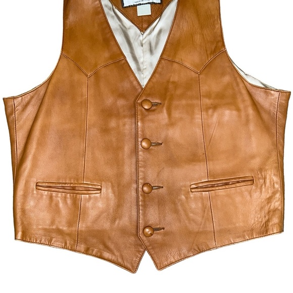 Vintage Continental Leather Fashions Mens Western Hippie Style Two Pocket Vest - Picture 4 of 15